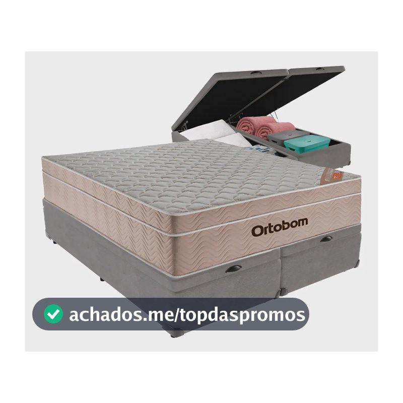 Cama Box Baú Queen Ortobom Airtech Molas Ensacadas Cinza Tecido Malha