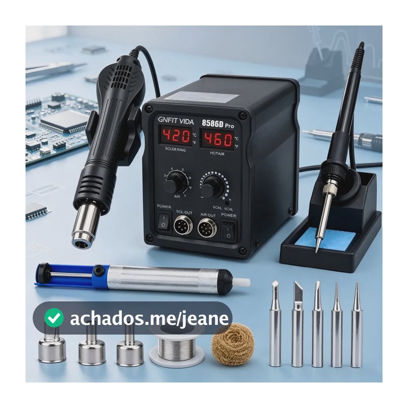 Estação Retrabalho 2 Em 1 700w Soprador Ar Quente Ferro Sold Preto 220v