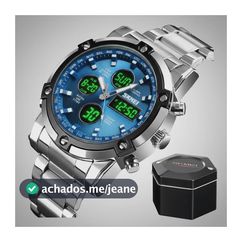 Relógio Masculino Skmei 1389 Digital Luxo Esportivo Azul Nf Prata Azul