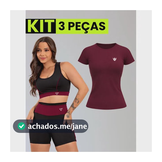 Kit Conjunto Fitness Feminino + Camiseta Roupa Academia Vermelho Liso M
