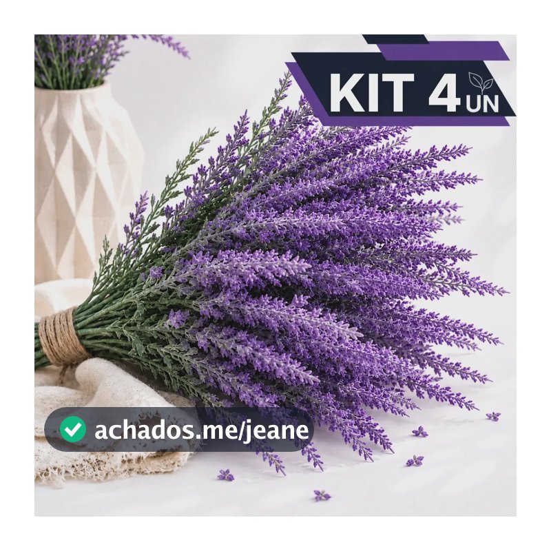 Kit 4 Buquês Lavanda Toque Real Nevada Siliconada Planta Decorativa 37cm