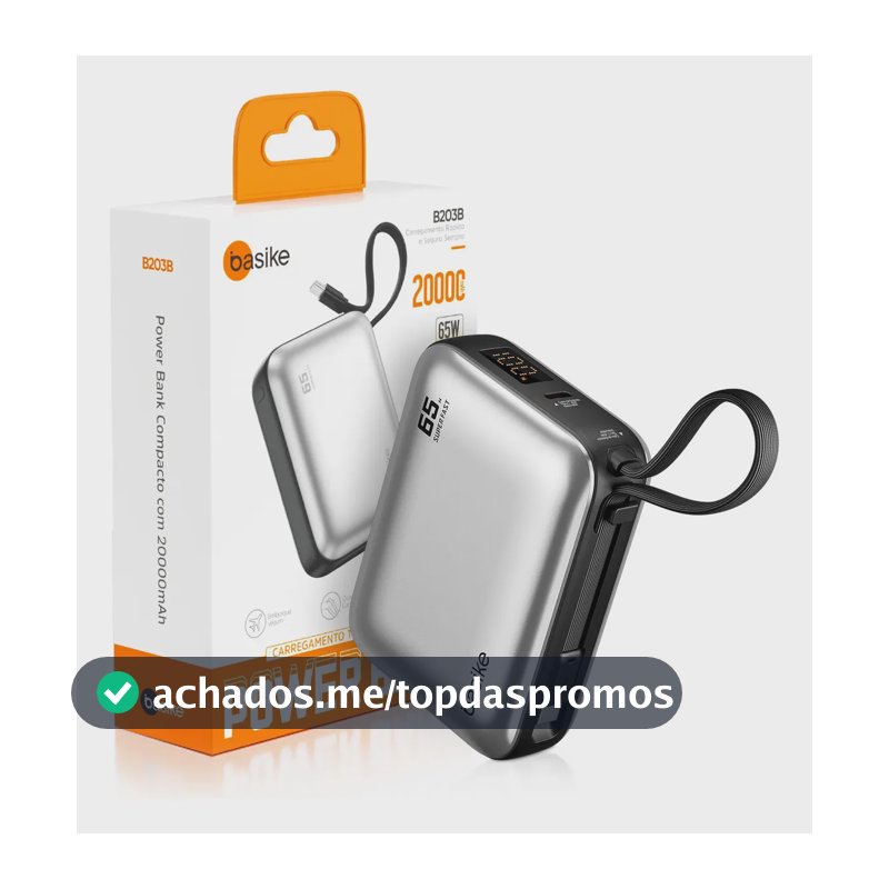 Power Bank Basike 20000mAh para Notebook e Celular com Cabo USB-C 65W