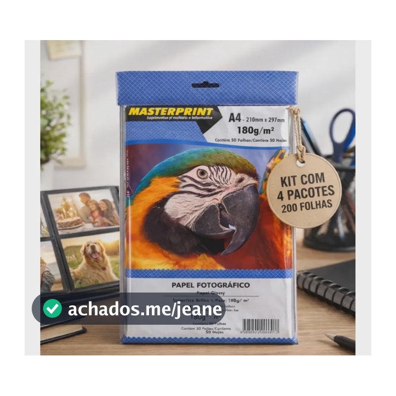 Papel Fotográfico 180g Glossy A4 Masterprint Kit 200 Folhas Branco