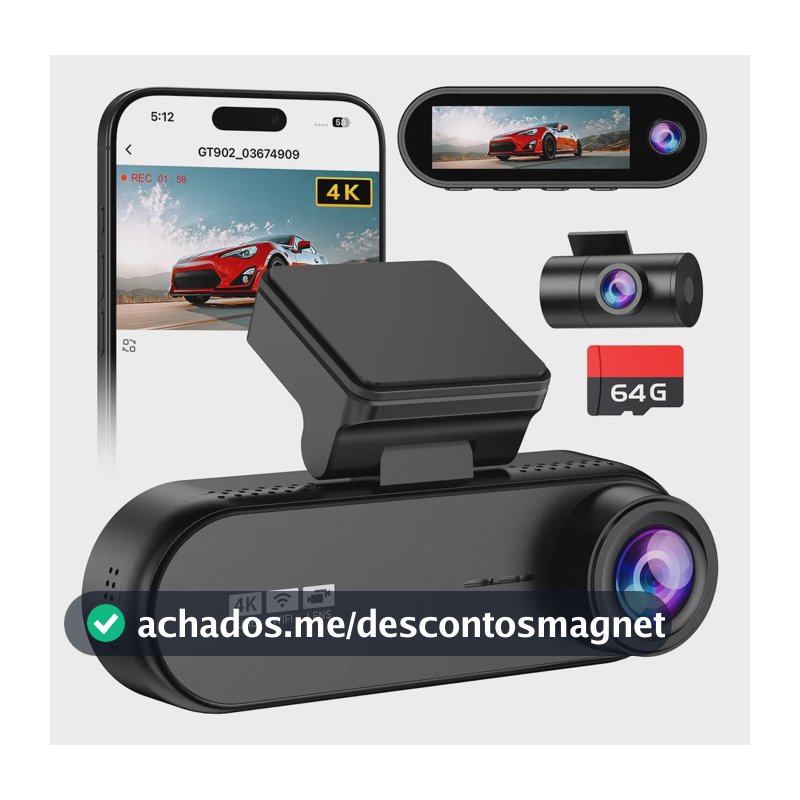Câmera Veicular OLAFVI GT902 4K Com Três Lentes, Wi-Fi e Tela 3.19"
