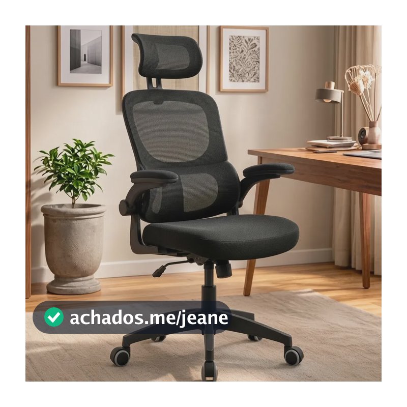 Cadeira De Escritório Ergonômica Preta Giratória Tela Mesh Preto Espuma De Alta Densidade