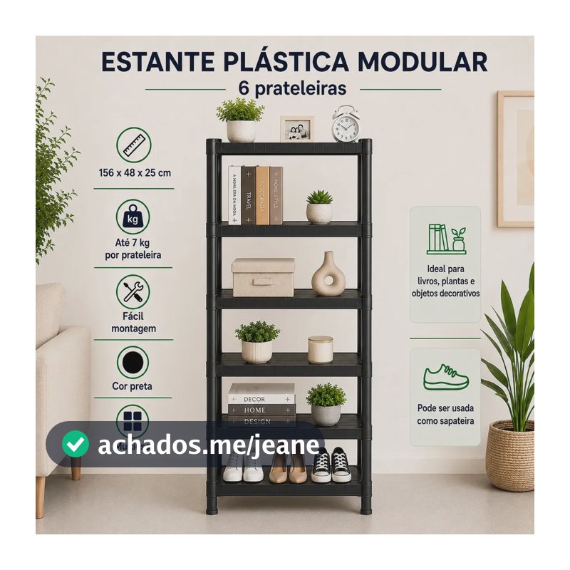 Estante Plastica Modular 6 Prateleiras Multiuso Organizadora Preta - Marianopole