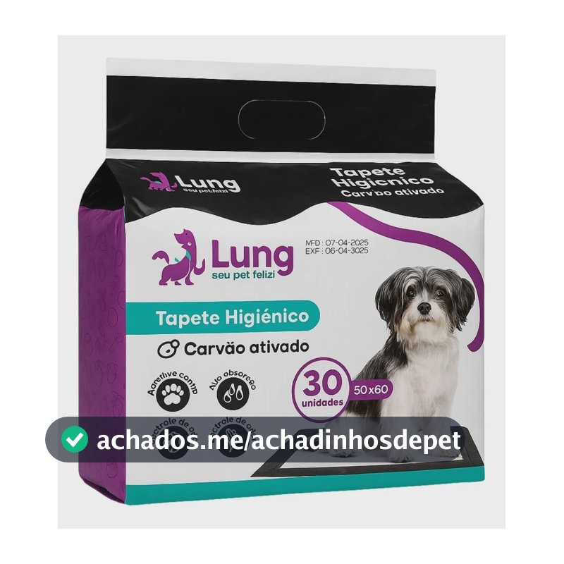 Tapete Higiênico 50x60cm Carvão Ativado Anti Odor Pacote 30un Para Cachorro Pet Lung