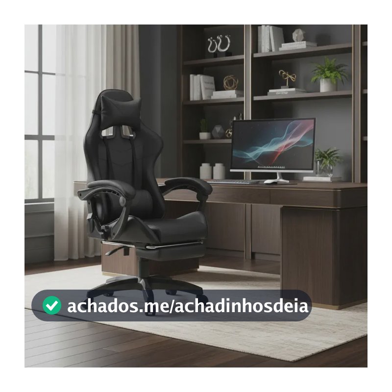 Cadeira De Escritório Gamer Nitro Ergonômica Estofado Couro Sintético Reclinável Altura Ajustável Apoio Para Pés Cor Preto Luvinco