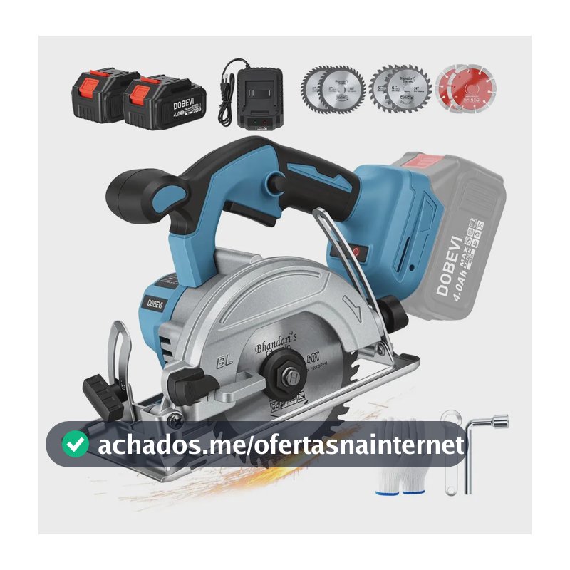 Serra Circular Portátil Sem Fio Brushless C 6 Laminas Dobevi ，Potente motor sem escovas de 6800 RPM，Bateria de 4,0 Ah e carregador rápido，Lâminas de carboneto de 24 e 40 dentes