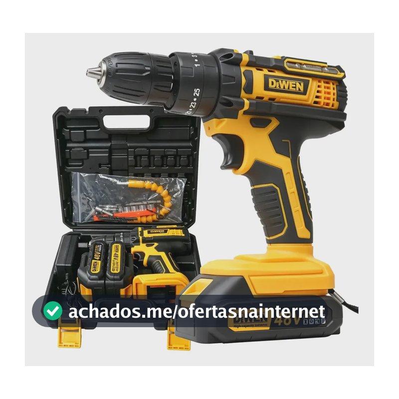 Parafusadeira Furadeira 48v Profissional 2 Baterias Sem Fio Amarelo - Dewen