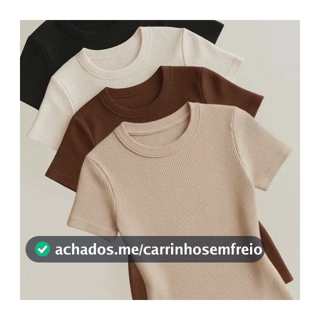 Kit 4 Blusas Feminina Ribana Canelado Estilosa Básica Casual Preto, Branco, Marrom E Nude Liso M/g (36/42)