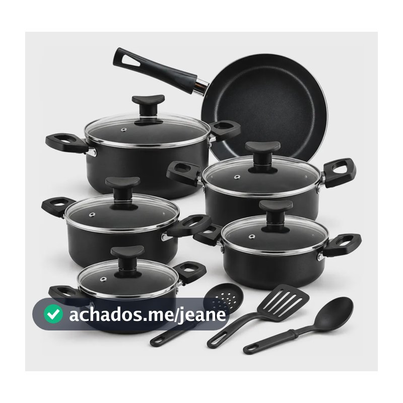 Jogo De Caçarolas 5 Peças  Frigideira 20 Com Tampa De Vidro Preto