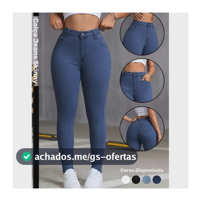 Calça Skinny Jeans Básica Feminina Cintura Alta Look Casual