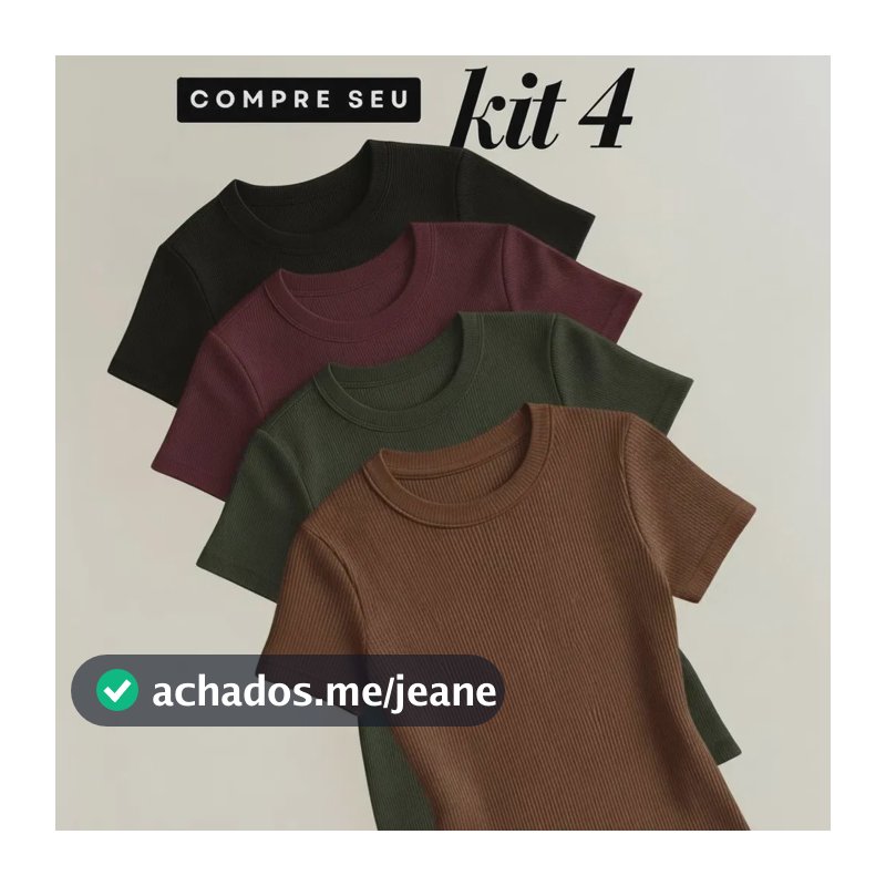 Kit 4 Blusas Feminina Ribana Canelado Estilosa Básica Casual Preto, Bordô, Verde E Marrom Liso Gg/exg (44/48)