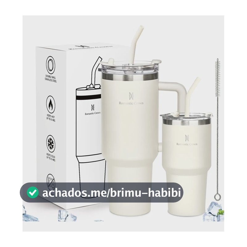 Kit Copo Térmica Inox 1200ml & 600ml Com Tampa E Canudo Branco Cor Pura