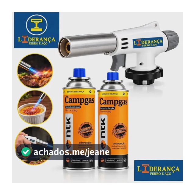 Maçarico Portátil Regulável + 2 Refil Chama Fina 1300°C Para Gás Butano Culinária Soldagem Artesanato Reparos Manutenção Churrasqueira Uso Doméstico Marca - Liderança