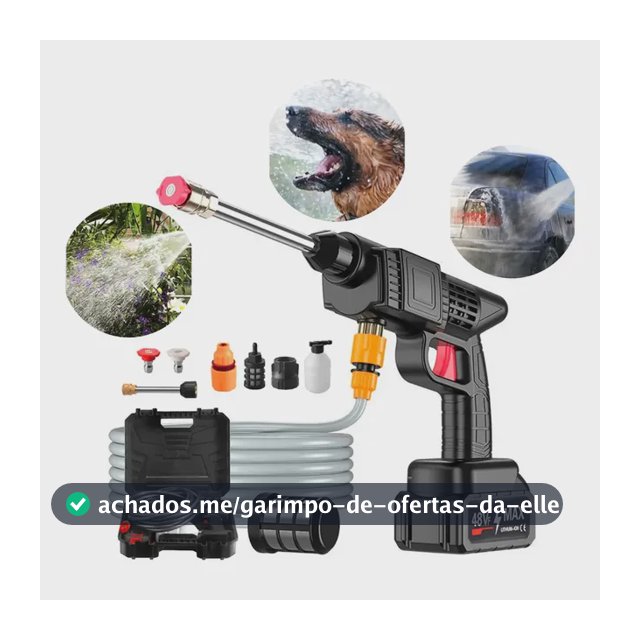 Lavadora Portátil sem fio Lava Jato Pistola 32 Bar Com 2 Baterias 48V Preto