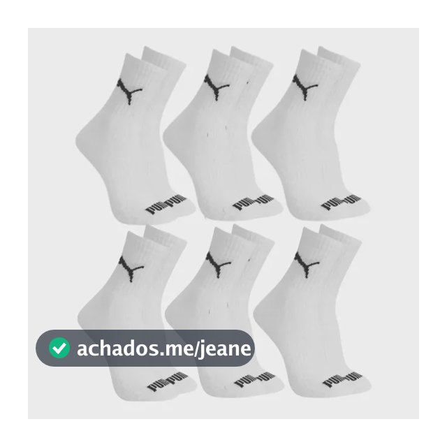 Kit 6x Pares Meia Esportiva Unisex Cano Médio Puma 4530/4795