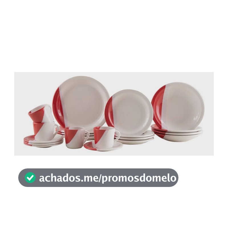 Aparelho De Jantar E Chá 20 Peças Cerâmica Brasilia Redondo Branco E Vermelho
