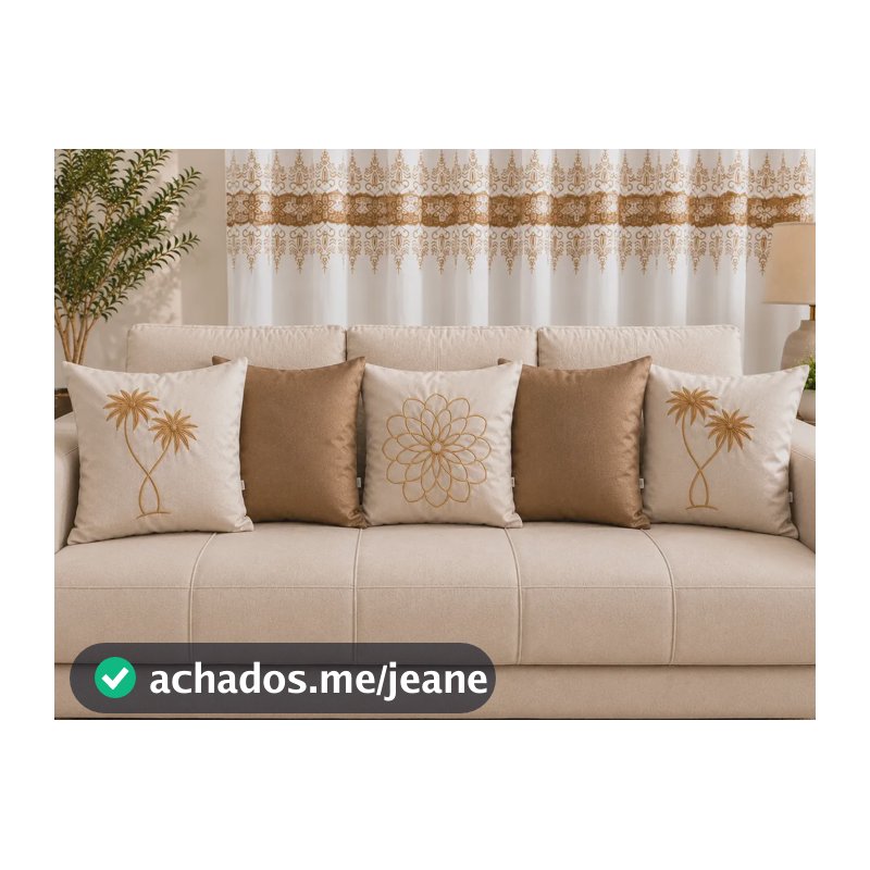 Kit 5 Capas De Almofada Bordadas Suede Premium 45x45 Bege C/duplo
