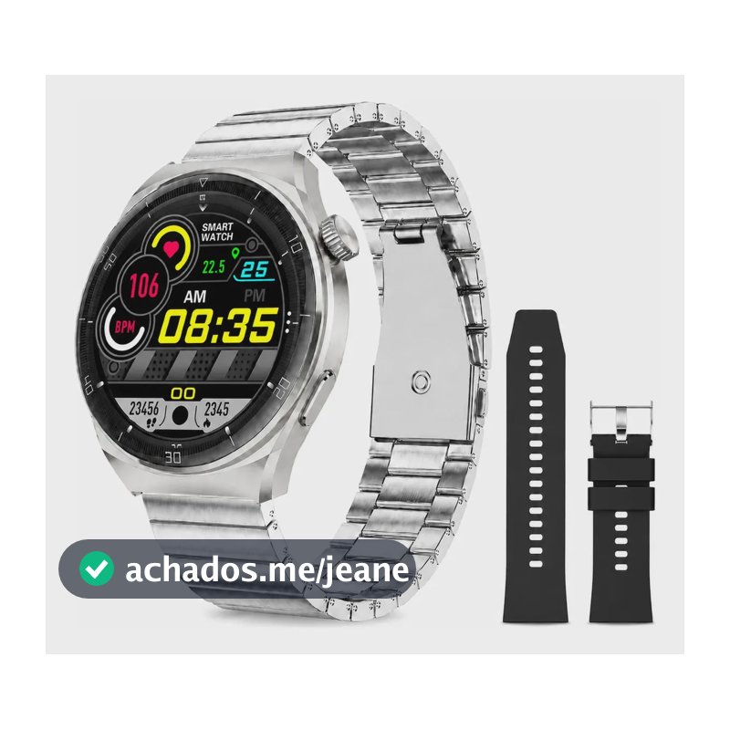 Relógio Smartwatch Aurafit Am05 Tela Amoled Aço Inoxidável Cor De Aço Inoxidável Mesh Prata/preto
