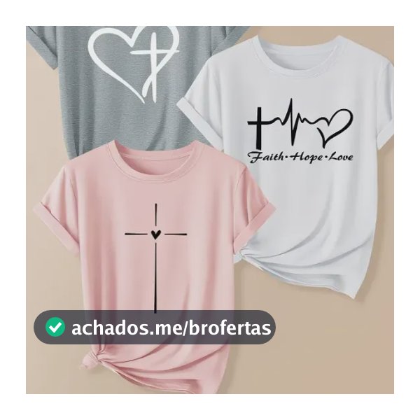 Kit 3 Camisas Conjunto Feminino Camisetas Algodão Religiosa