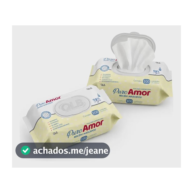 Kit 2 Lenços Umedecidos Puro Amor Rn C/100 Cada Flip Top