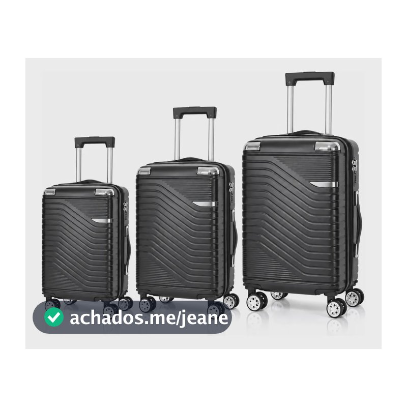 Kit Conjunto 3 Malas De Viagem Pmg Resistente Premium Pequena 10kg E Media 23kg E Grande 32kg Cor Preto Pmg 306 -- Aj Shops