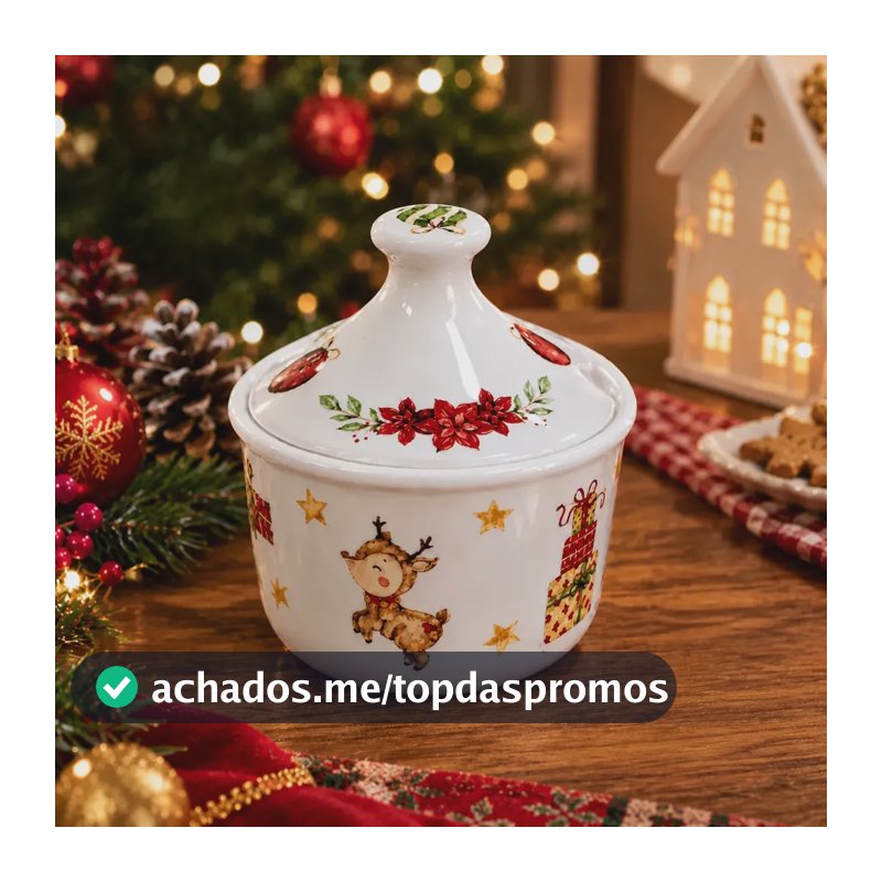 Açucareiro Natalino Rena Em Porcelana Natal Branco