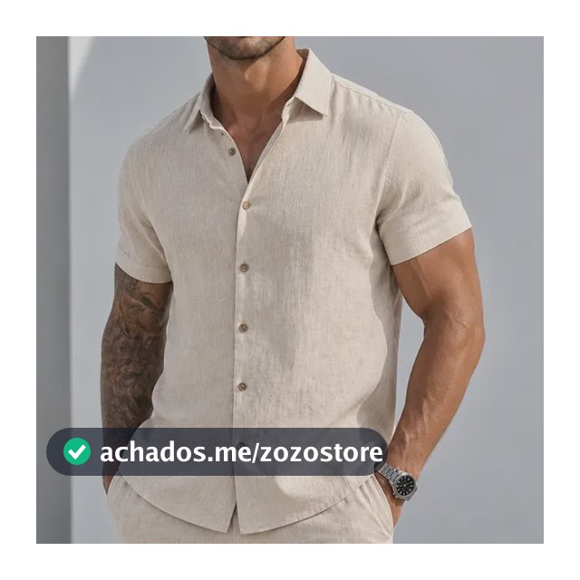 Camisa Manga Curta Viscose Old Money Confortavel Bege Liso M