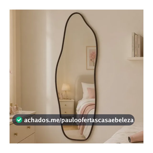 Espelho Orgânico 70x30cm Moldura De Couro Preto Decorativos Sala Premium Luxo Closet Corpo Inteiro Para Quarto Sala Camarim Hall Moderno Reforçado Prime Vmex