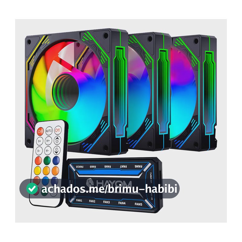 Kit 3 Coolers Rgb Hayom, 120mm, Controladora, Preto, Fc1308
