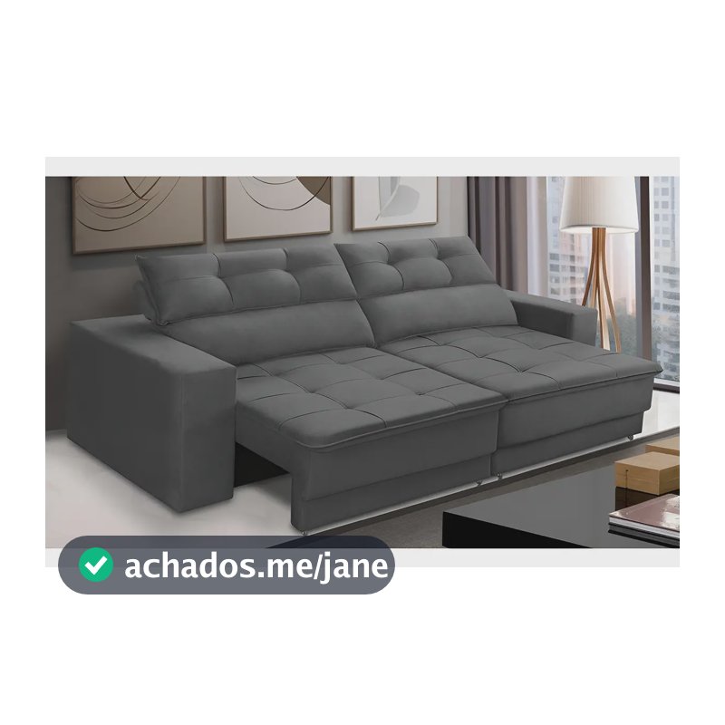 Sofá Retrátil e Reclinável 3 Lugares 1,90m com Molas Emily Suede Cinza Adonai Estofados