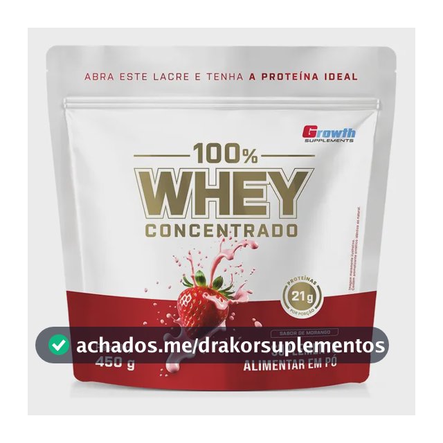 100% Whey Concentrado 450g Growth Supplements Morango