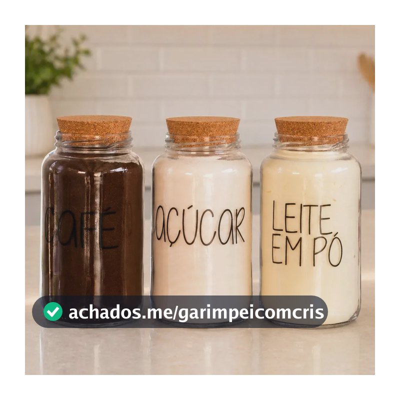 Kit 3 Potes De Vidro 810ml - Tampa De Rolha Cantinho Do Café Cor Café Açúcar Leite Em Pó