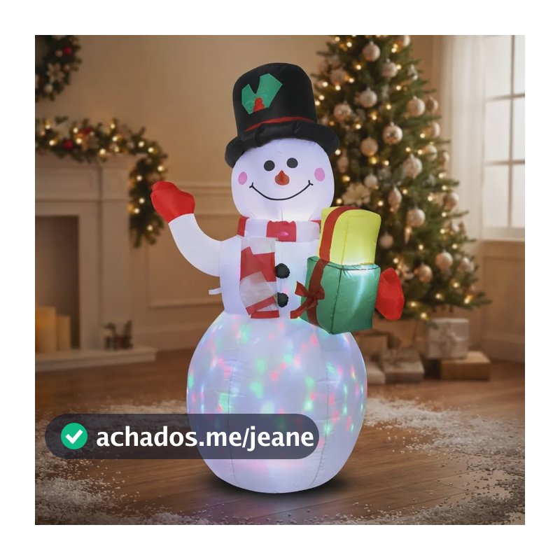 Boneco De Neve Gigante Inflável Decoração Natal Led Bivolt Branco 127/220v