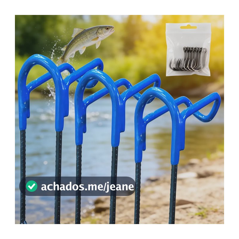 Kit 3 Suporte Vara Pesca Emborrachado 35cm Reforçado Azul