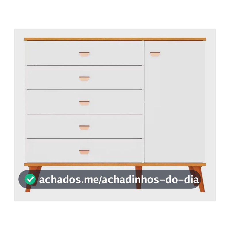 Cômoda Infantil Bartira Ternura Com 5 Gavetas E 1 Porta Cor Branco/Wood