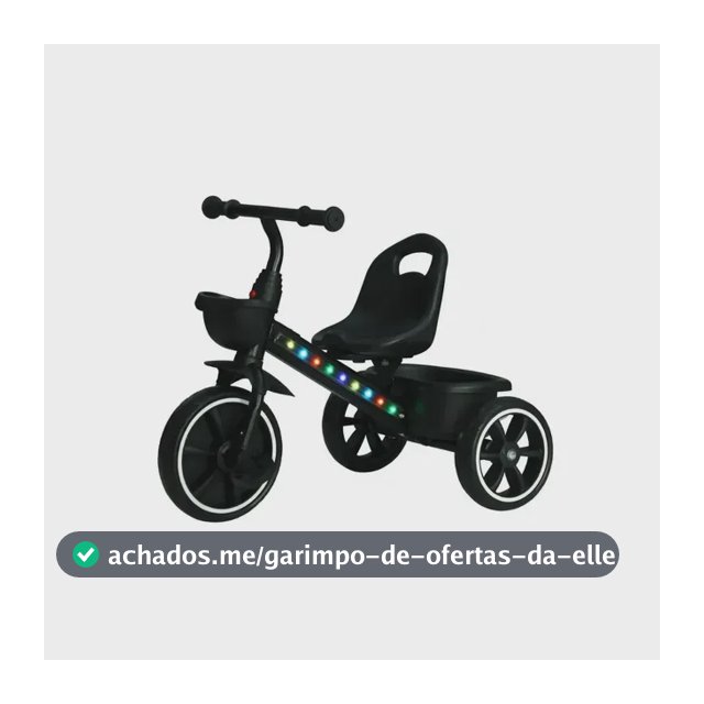 Triciclo Motoca Infantil Com Pedal LED Cestinha 3 Rodas Até 25kg Picolé Maxi Baby - Preto