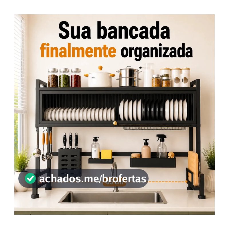 Escorredor De Louças Suspenso Ordenah 85cm Anti Corrosão Preto