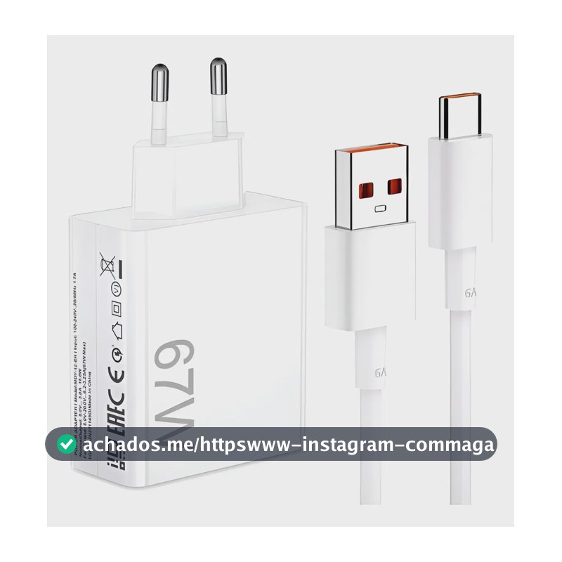 Carregador Turbo Usb C 67w (fonte + Cabo) Branco