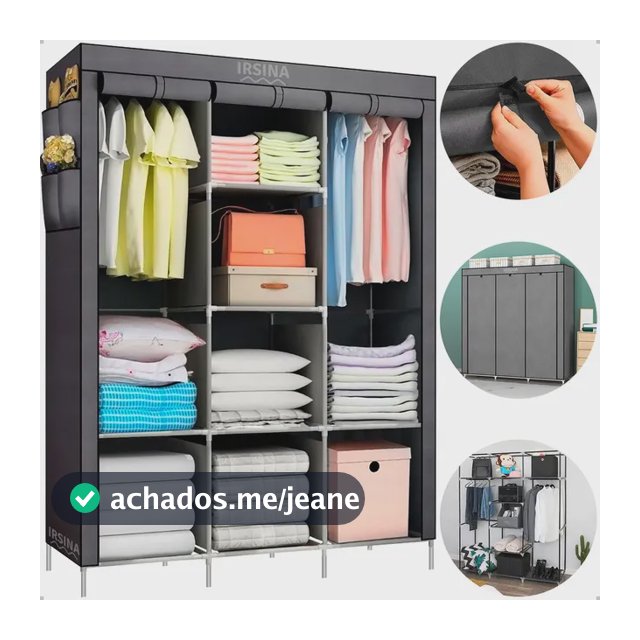 Guarda Roupa Dobrável Irsina Colmeia Cinza 8 Divisões 3 Portas Portátil