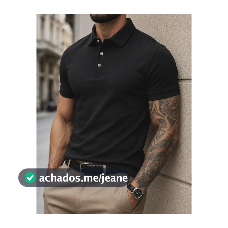 Camisa Polo Masculina Piquet Slim Manga Curta Preto M