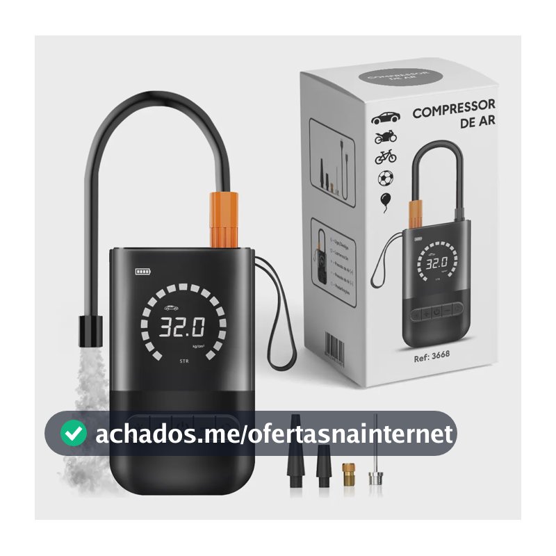 Compressor de Ar Portátil Digital Lumi 150psi Preto P/ Carro Moto Bicicleta