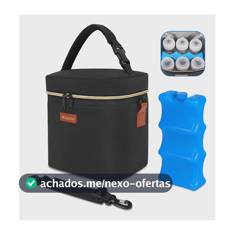 Bolsa Térmica Para Leite Materno Porta Mamadeira Com Gelo Reutilizável Conservadora De Leite Maternidade Amamentação Lancheira Térmica Para 6 Garrafas 9oz Mancro 9841 Preta Preto