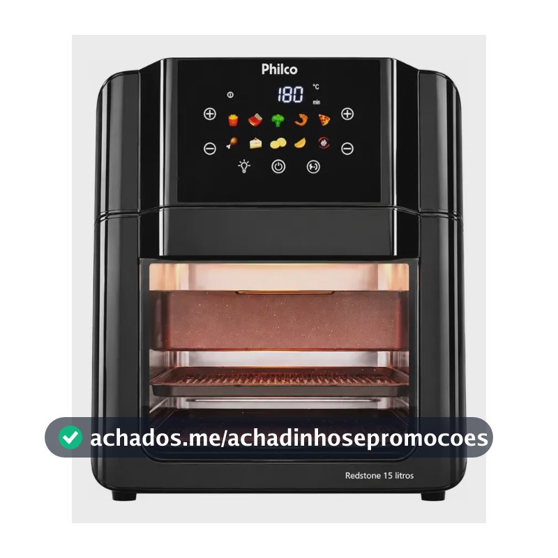 Philco PAF15C Fritadeira Air Fryer Oven 15 Litros Revestimento Redstone Porta Removível Luz Interna 10 Funções Preta
