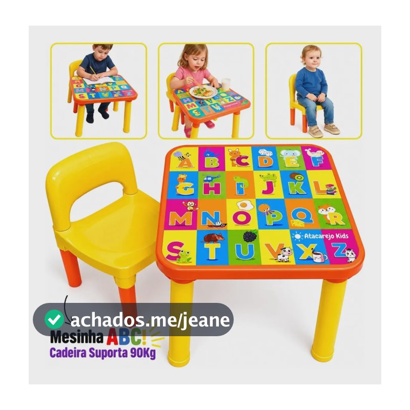 Mesinha Infantil Educativa Com Cadeira Alfabeto Letras Didática Pintura Desenho Refeição Atacarejo Kids