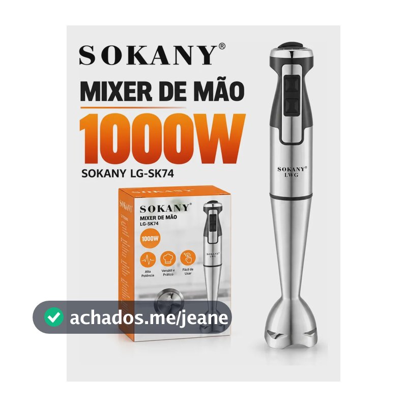 Mixer De Mão 1000w Vertical Turbo Whey Bebidas Sopas Sokany Inox 220v