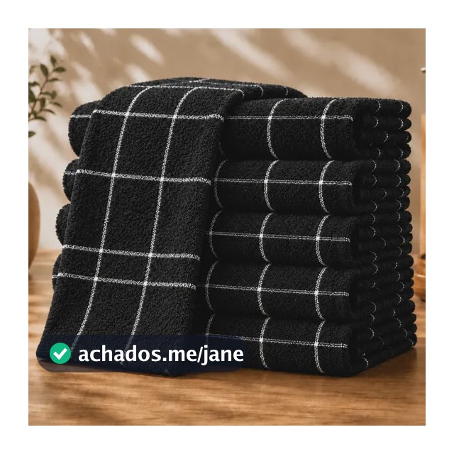 Kit 10 Panos De Prato Xadrez Atoalhado Alta Absorção Luxo Preto