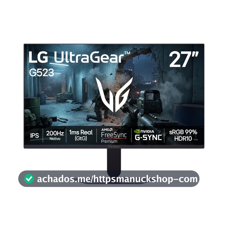 LG UltraGear Monitor Gamer 27" IPS 200Hz, 1ms (GtG), Full HD (1920x1080), HDR10, NVIDIA G-SYNC AMD, FreeSync Premium, sRGB 99%, Preto - 27G523B